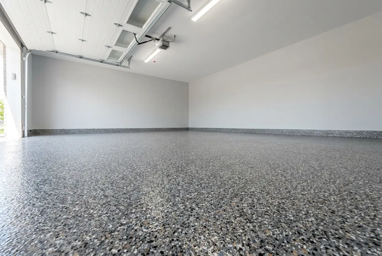 Completed flake epoxy garage floor
